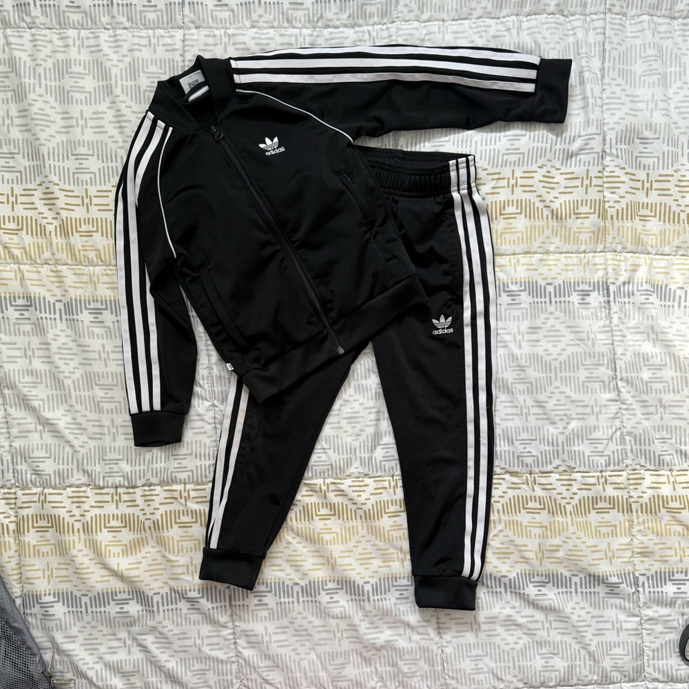 Adidas Kids Black Track Pants and Jacket Set